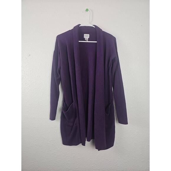 Chicos Purple Open Front Long Sleeve Pocketed Cardigan Sweater Size 1 - Picture 1 of 7